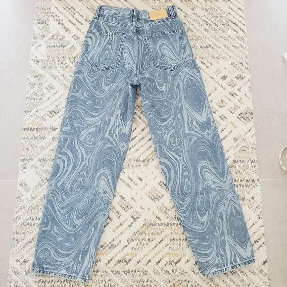 Urban Outfitters BDG Blue Laser Swirl Print Bow Jean Boyfriend Wide Leg SZ 27x32 - Picture 4 of 15